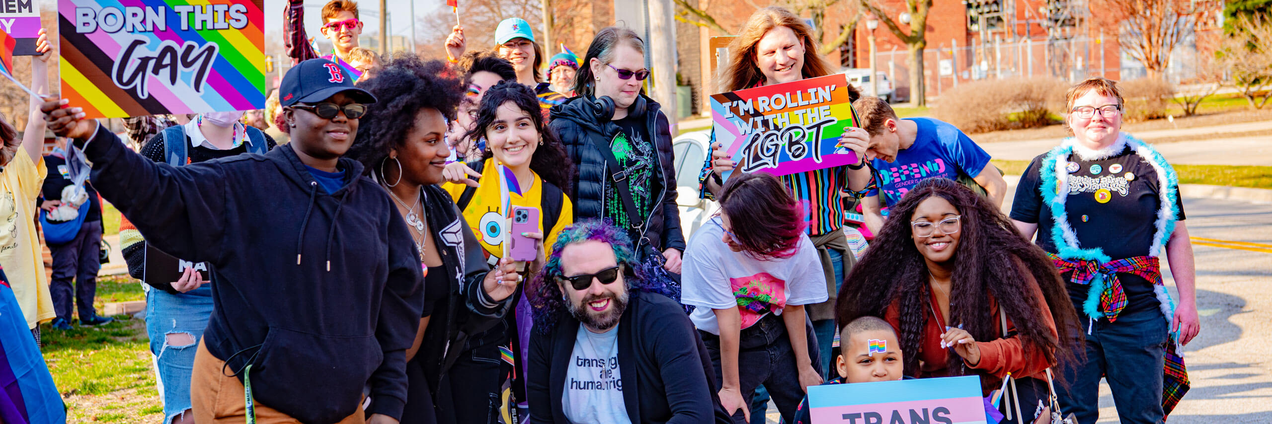 Students march around campus in the Transgender Day of Visibility Sashay.